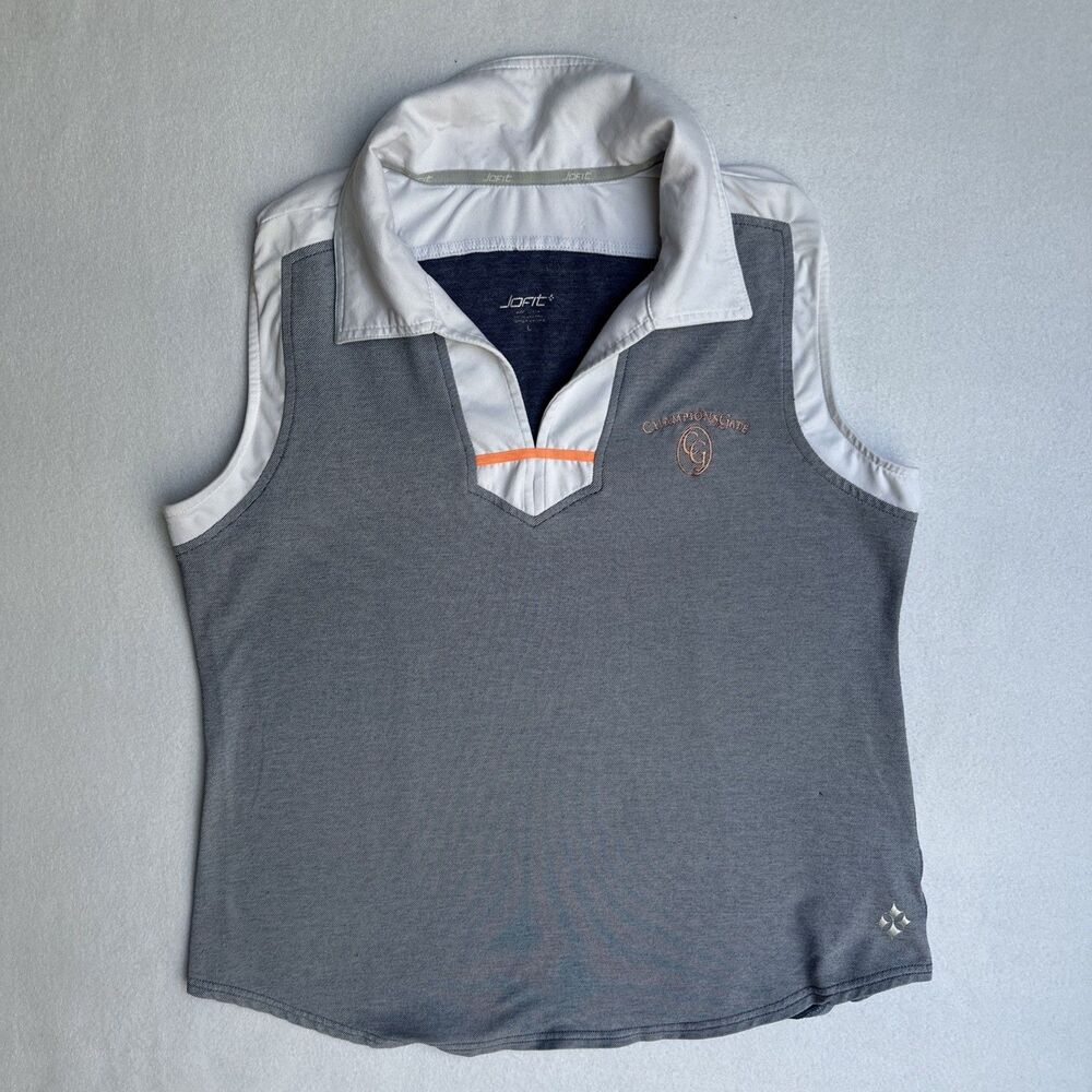 Jofit Top Sleeveless Collared V-Neck Polo Shirt Golf Women's Large Grey White